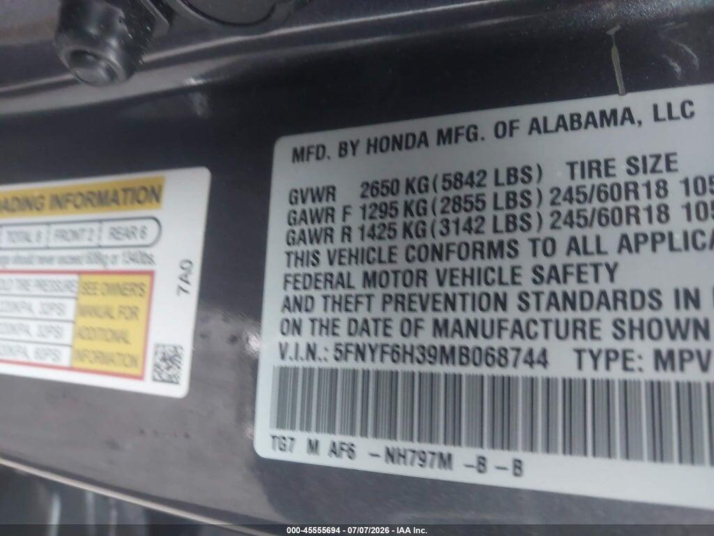 5FNYF6H39MB068744 2021 HONDA PILOT photo no. 9