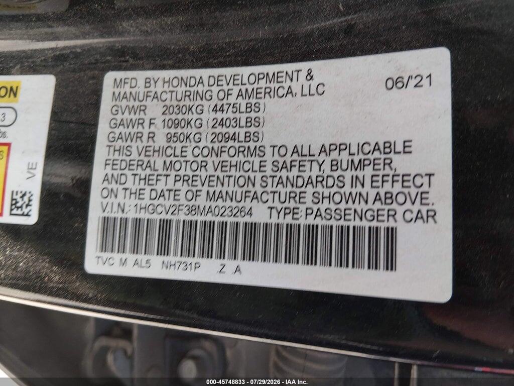 1HGCV2F38MA023264 2021 HONDA ACCORD photo no. 9