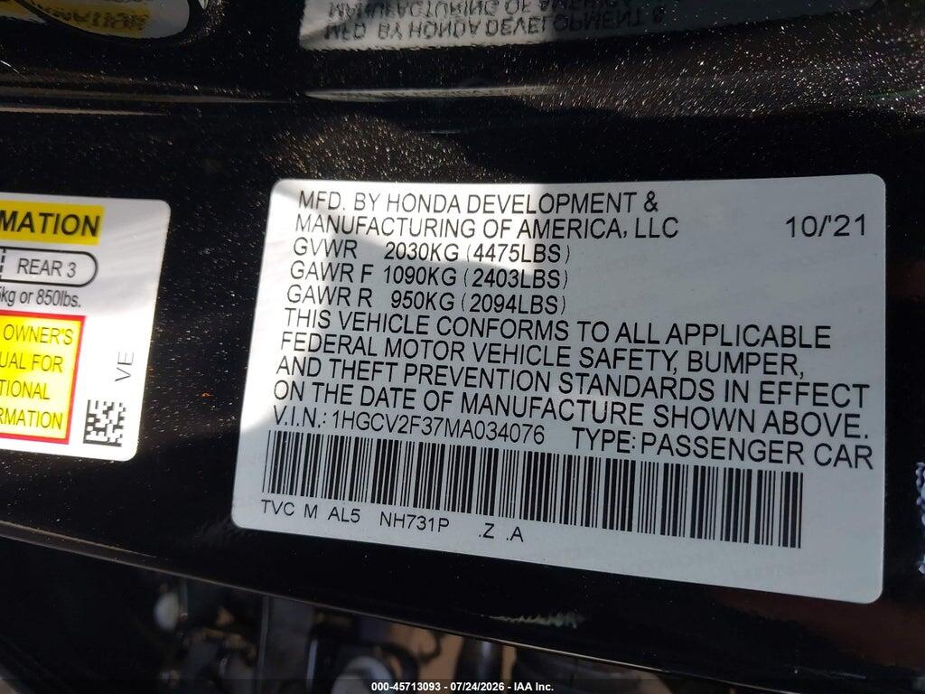 1HGCV2F37MA034076 2021 HONDA ACCORD photo no. 9