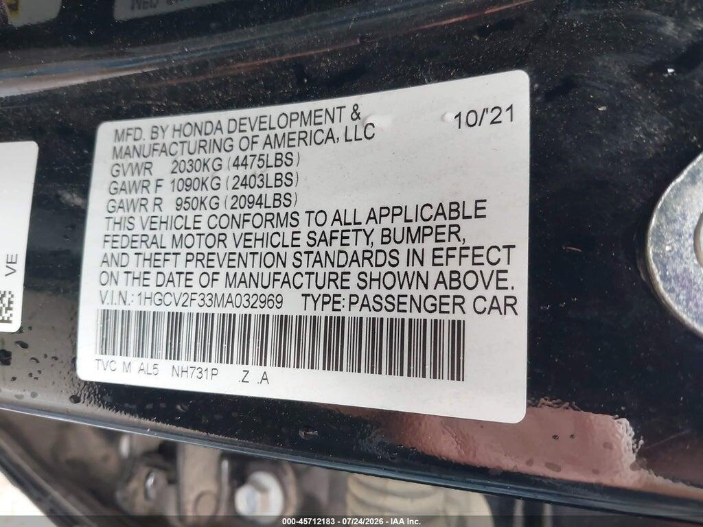 1HGCV2F33MA032969 2021 HONDA ACCORD photo no. 9