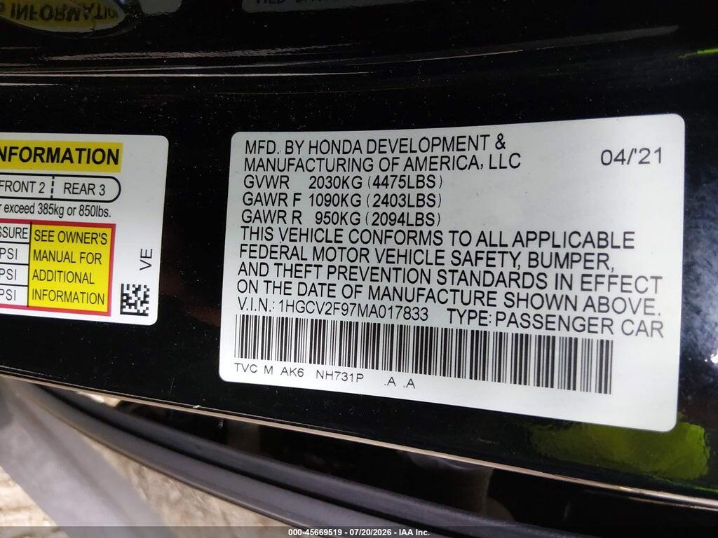 1HGCV2F97MA017833 2021 HONDA ACCORD photo no. 9