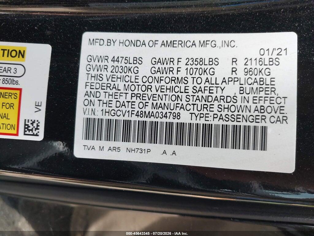 1HGCV1F48MA034798 2021 HONDA ACCORD photo no. 9