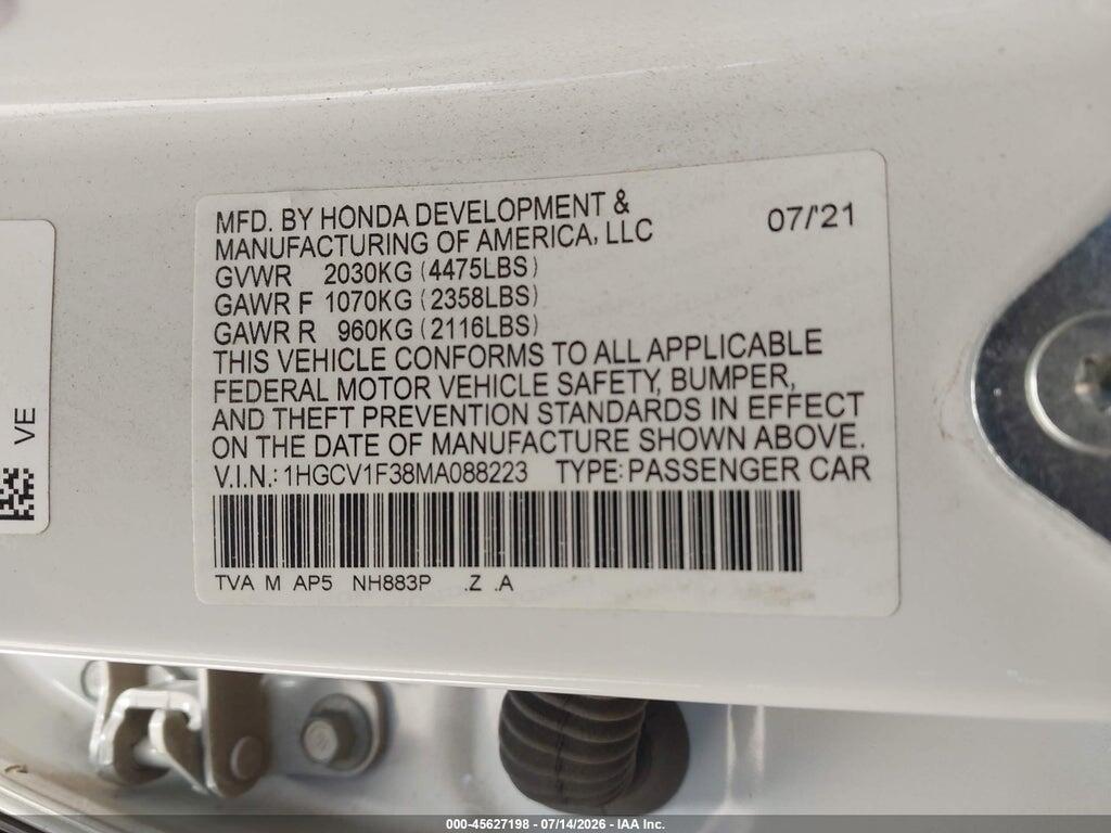 1HGCV1F38MA088223 2021 HONDA ACCORD photo no. 9