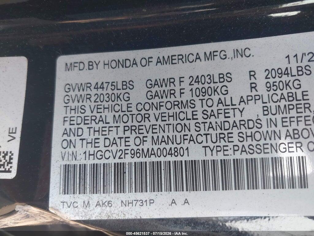 1HGCV2F96MA004801 2021 HONDA ACCORD photo no. 9