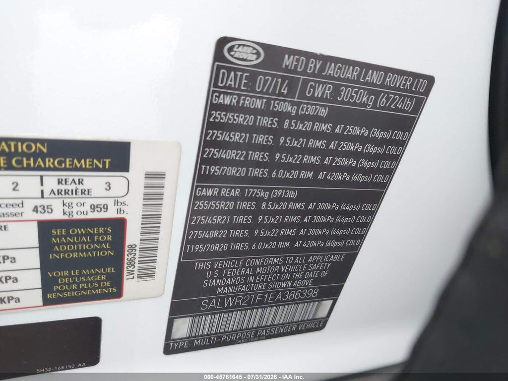 SALWR2TF1EA386398 2014 LAND ROVER RANGE ROVER SPORT photo no. 9