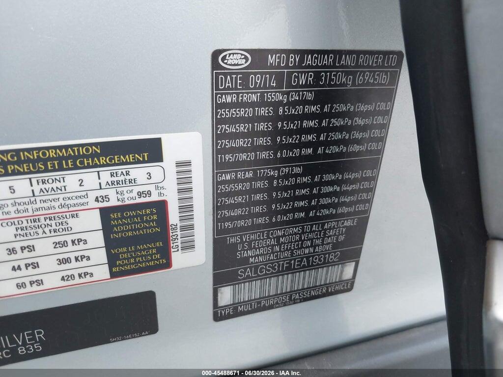 SALGS3TF1EA193182 2014 LAND ROVER RANGE ROVER photo no. 9