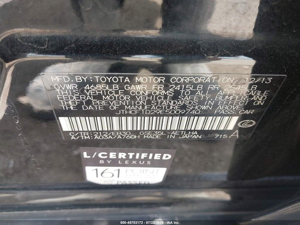 JTHCF1D29E5009740 2014 LEXUS IS 250 photo no. 9