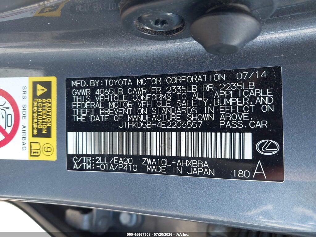 JTHKD5BH4E2206557 2014 LEXUS CT 200H photo no. 9