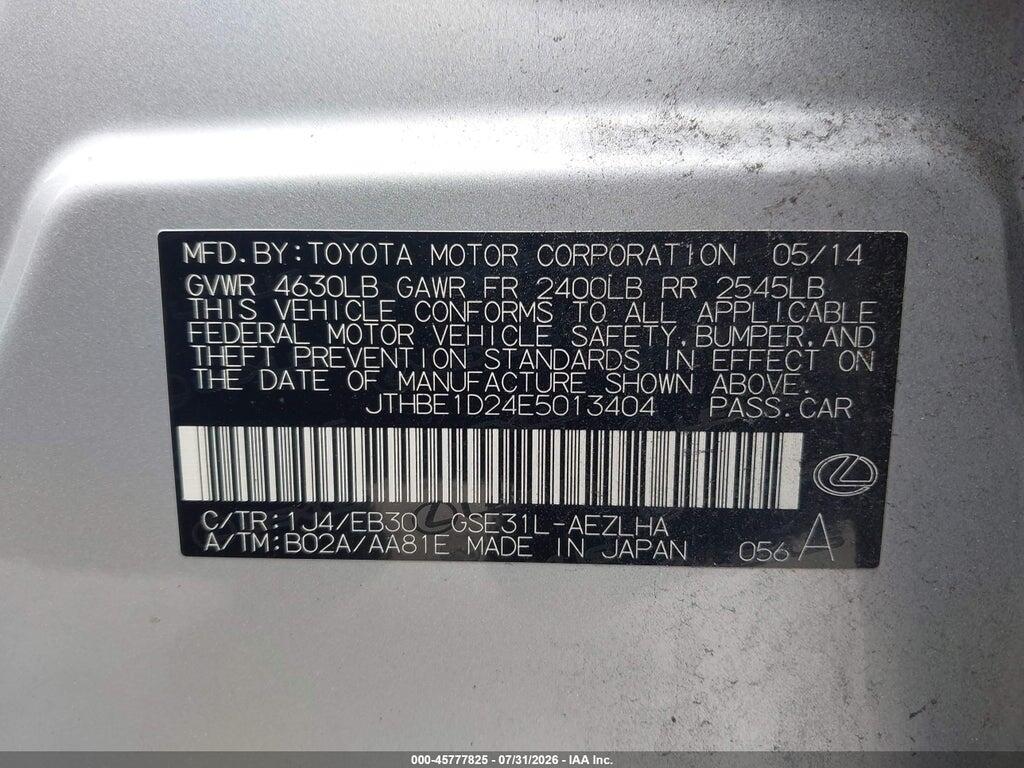 JTHBE1D24E5013404 2014 LEXUS IS 350 photo no. 9