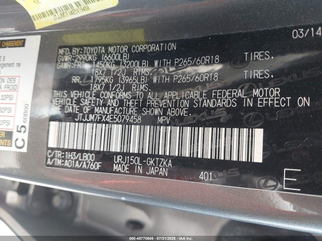 JTJJM7FX4E5079458 2014 LEXUS GX 460 photo no. 9
