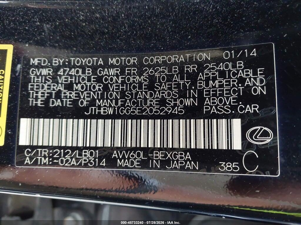 JTHBW1GG5E2052945 2014 LEXUS ES 300H photo no. 9