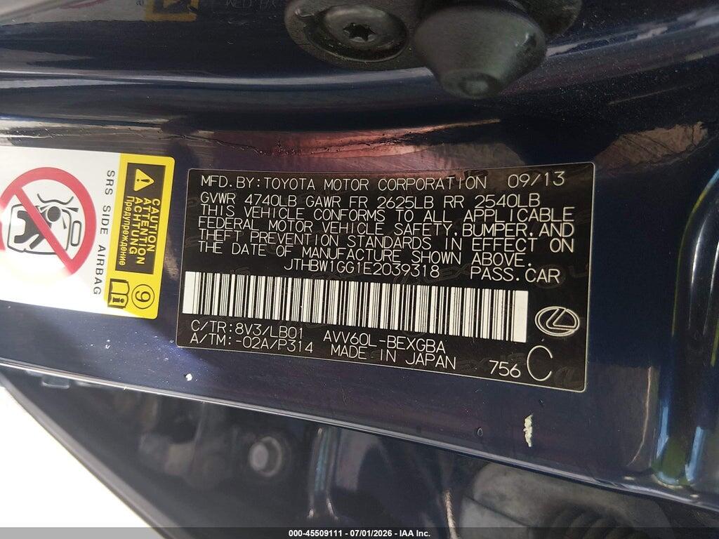 JTHBW1GG1E2039318 2014 LEXUS ES 300H photo no. 9