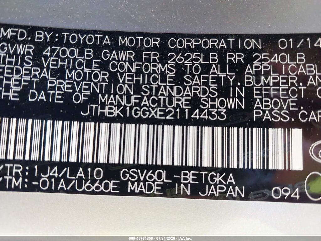 JTHBK1GGXE2114433 2014 LEXUS ES 350 photo no. 9