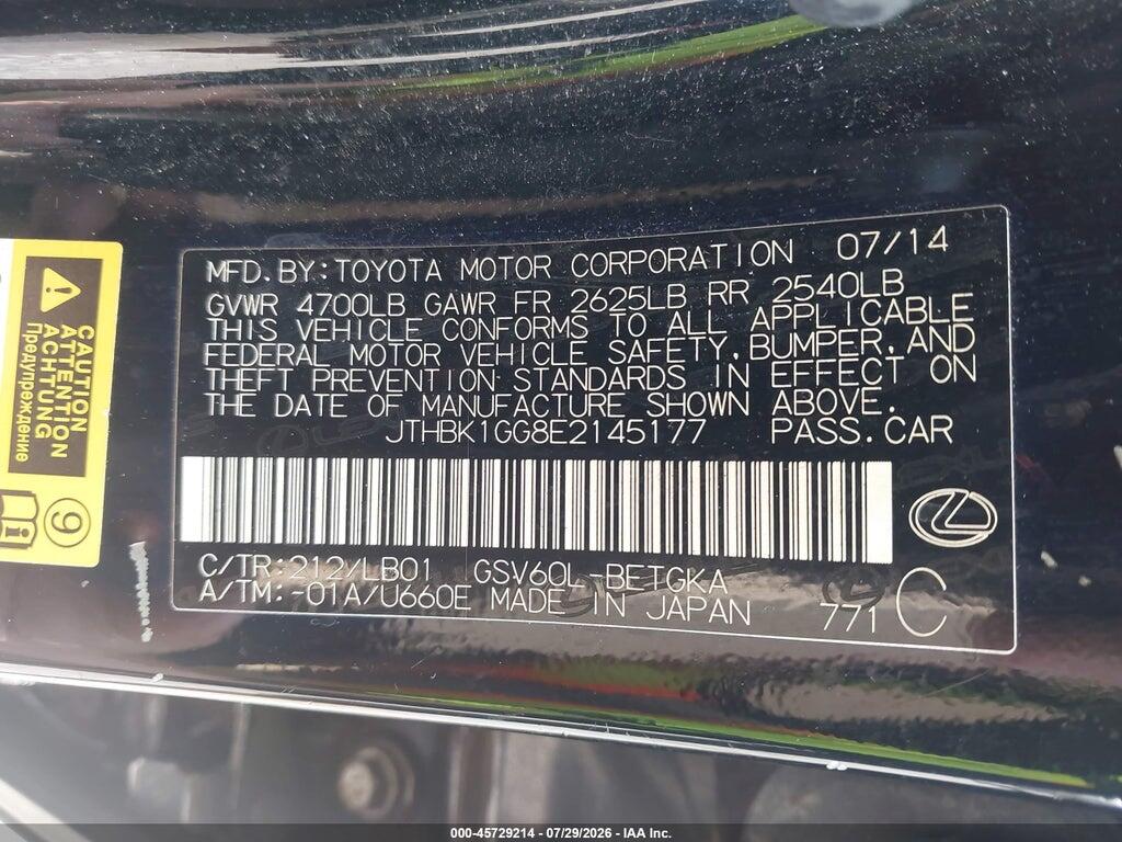 JTHBK1GG8E2145177 2014 LEXUS ES 350 photo no. 8
