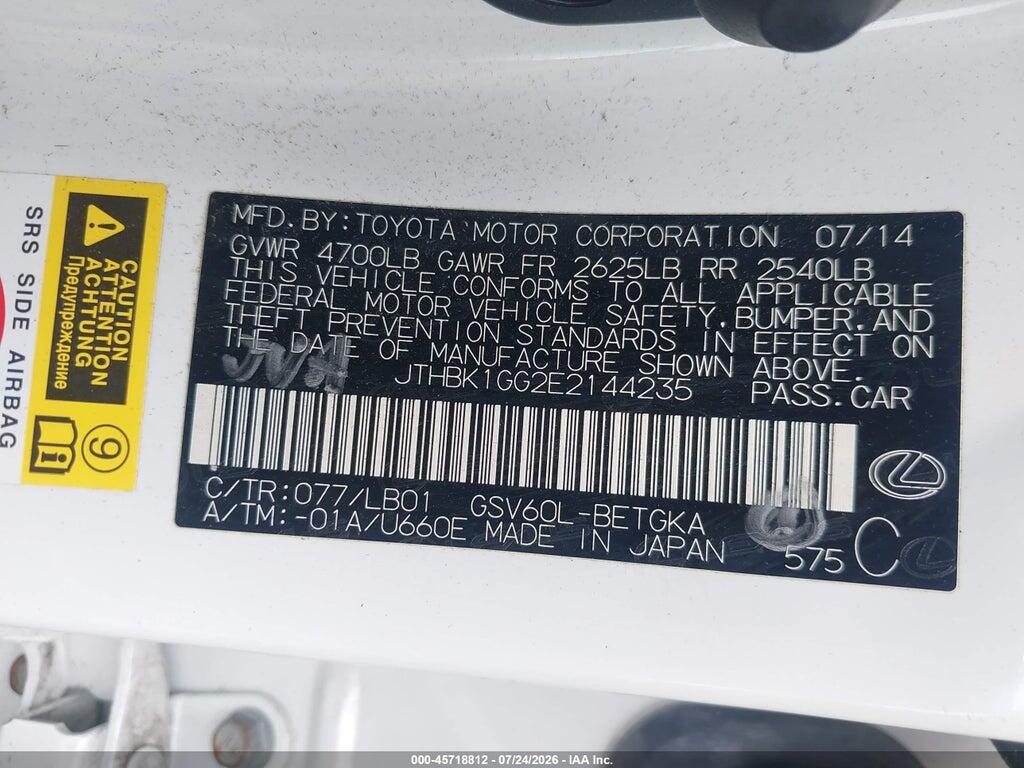 JTHBK1GG2E2144235 2014 LEXUS ES 350 photo no. 9