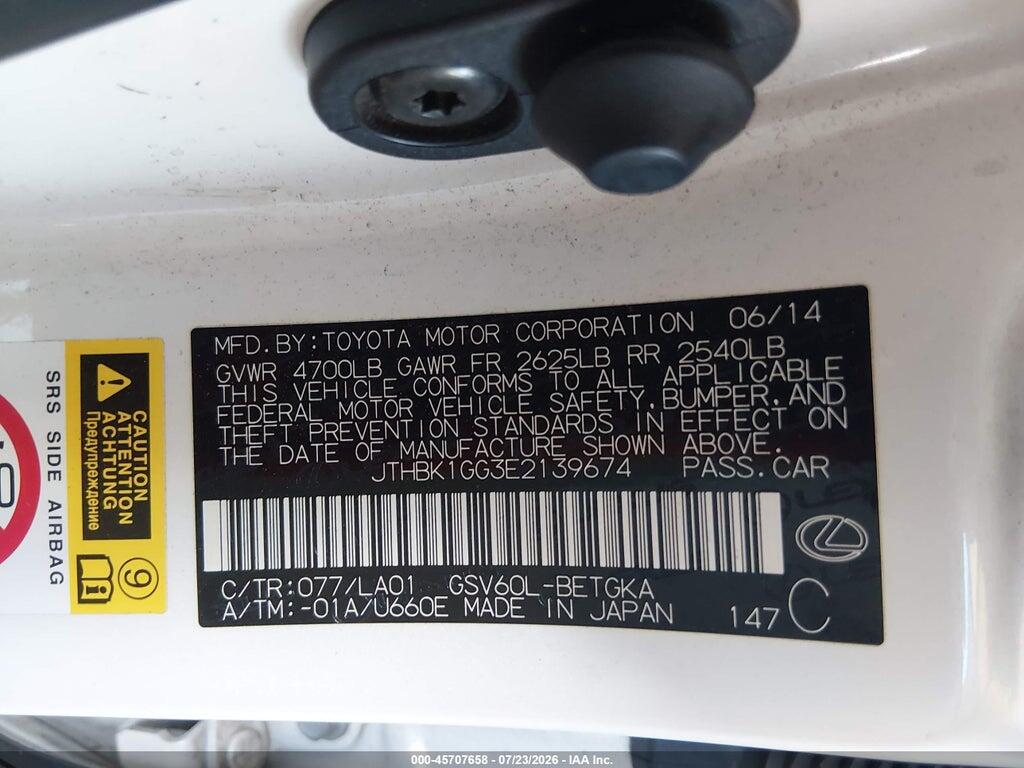 JTHBK1GG3E2139674 2014 LEXUS ES 350 photo no. 9