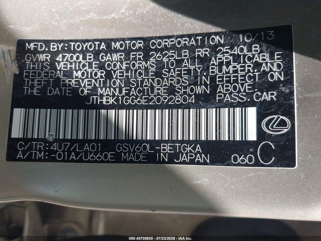 JTHBK1GG6E2092804 2014 LEXUS ES 350 photo no. 9