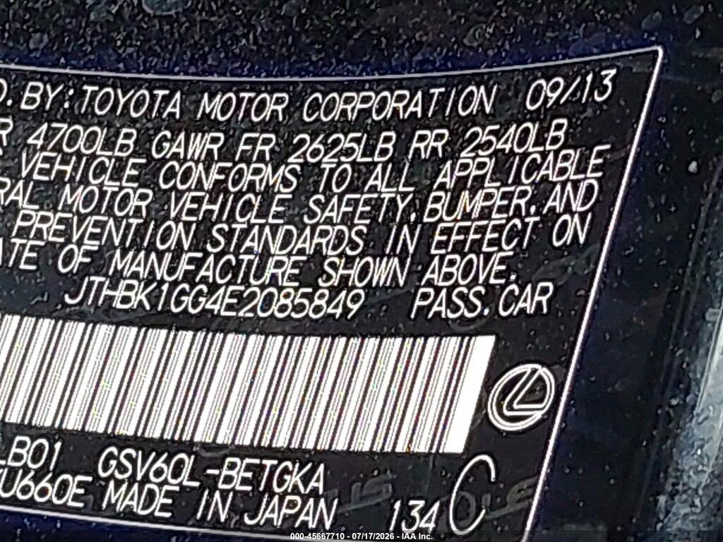 JTHBK1GG4E2085849 2014 LEXUS ES 350 photo no. 9