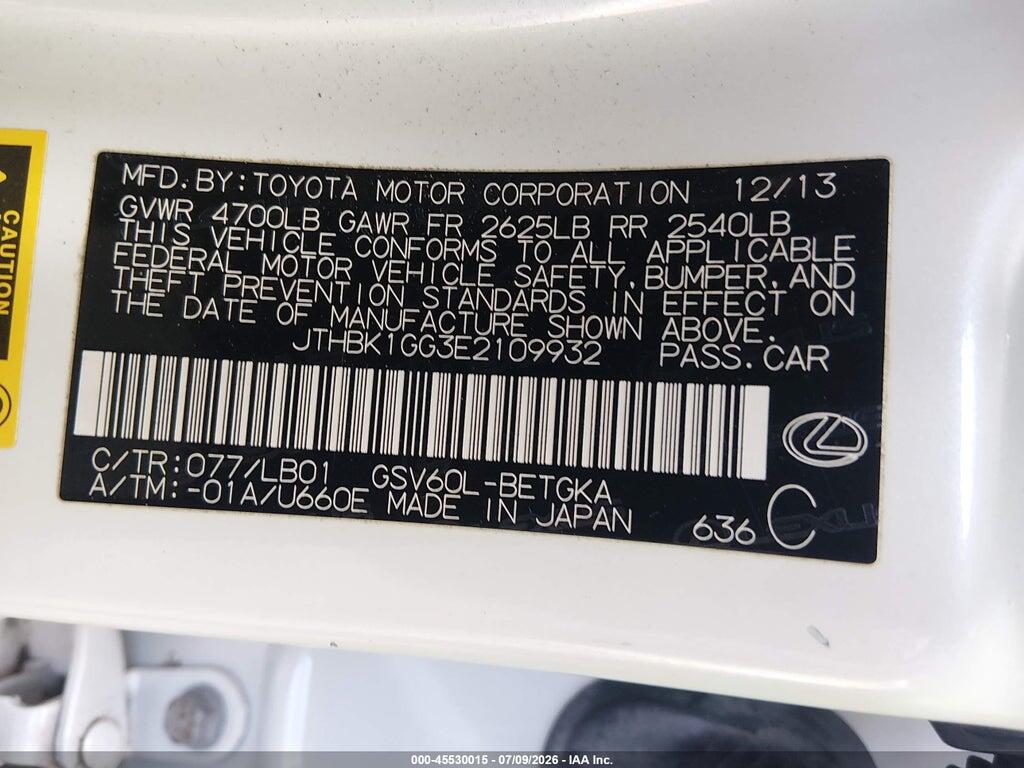 JTHBK1GG3E2109932 2014 LEXUS ES 350 photo no. 9