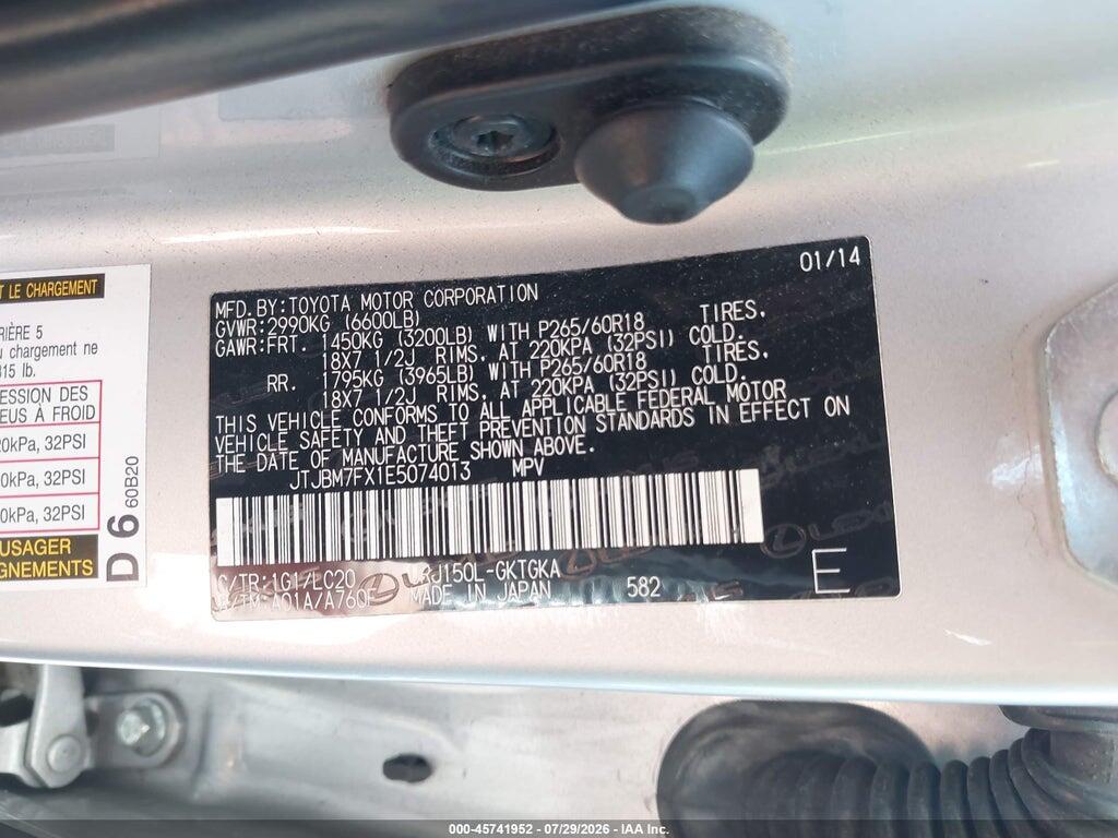 JTJBM7FX1E5074013 2014 LEXUS GX 460 photo no. 9