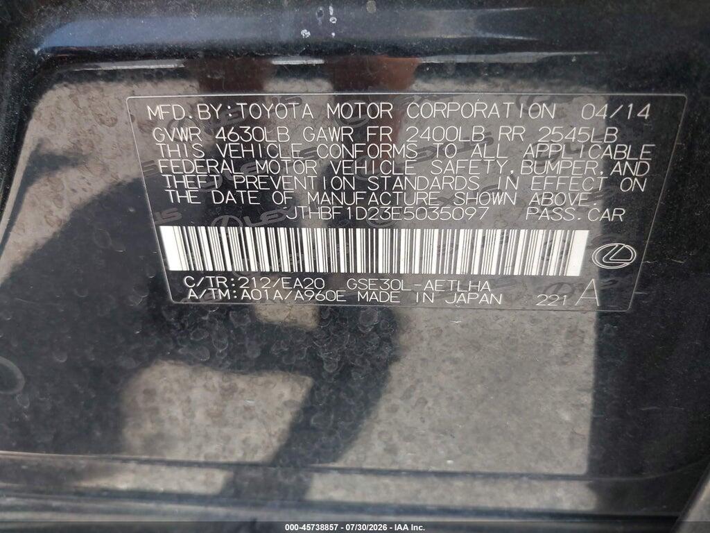 JTHBF1D23E5035097 2014 LEXUS IS 250 photo no. 9