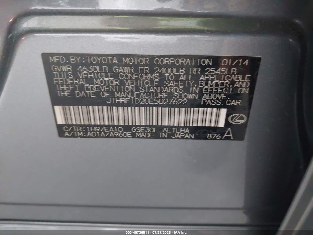 JTHBF1D20E5027622 2014 LEXUS IS 250 photo no. 9