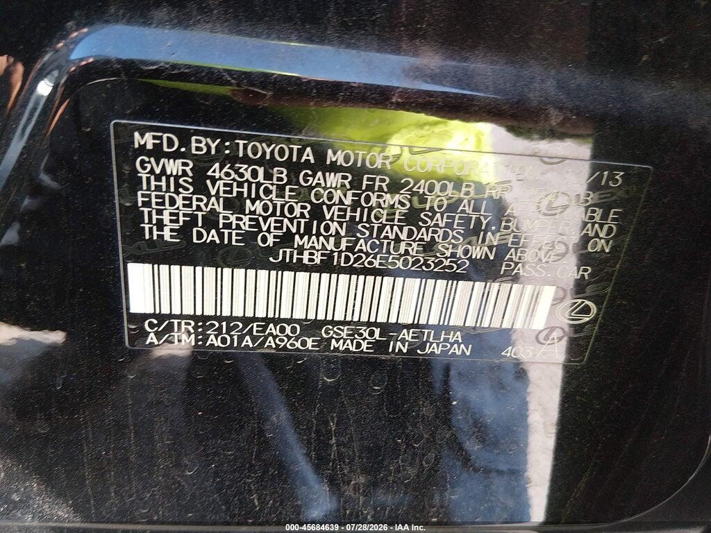 JTHBF1D26E5023252 2014 LEXUS IS 250 photo no. 9