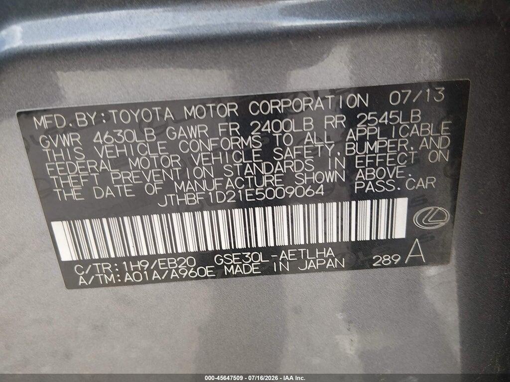 JTHBF1D21E5009064 2014 LEXUS IS 250 photo no. 9