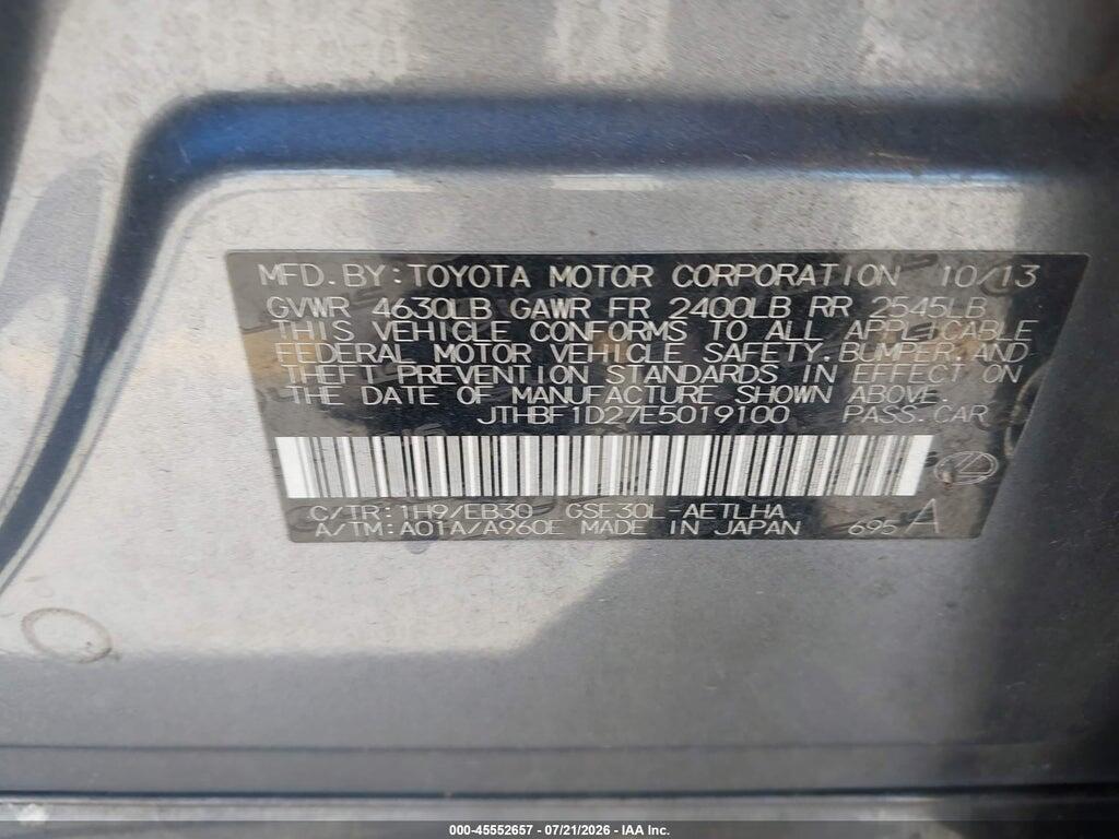 JTHBF1D27E5019100 2014 LEXUS IS 250 photo no. 9