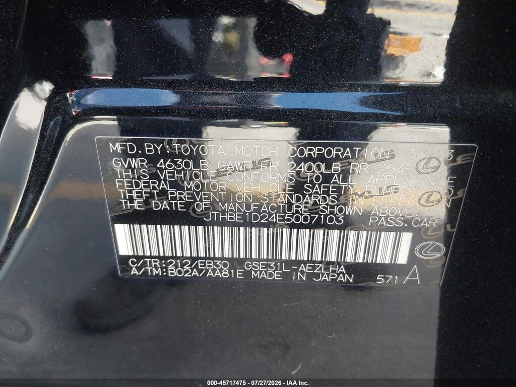 JTHBE1D24E5007103 2014 LEXUS IS 350 photo no. 9