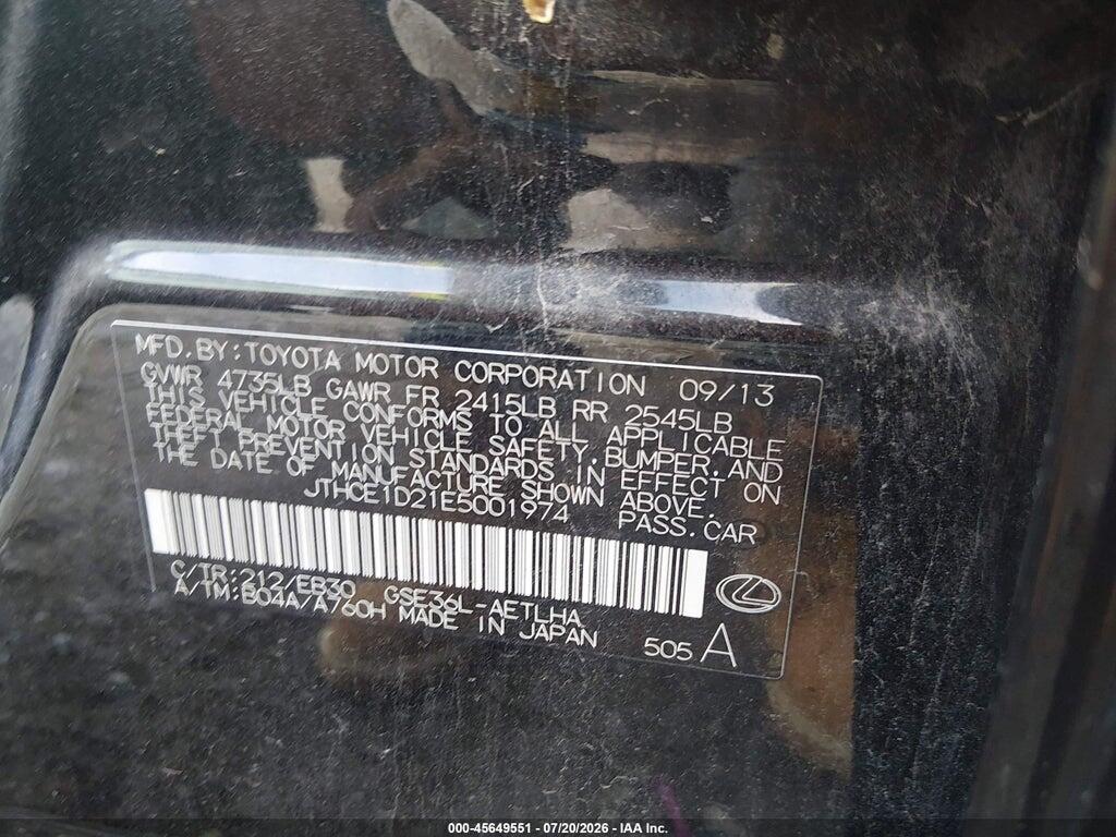 JTHCE1D21E5001974 2014 LEXUS IS 350 photo no. 9