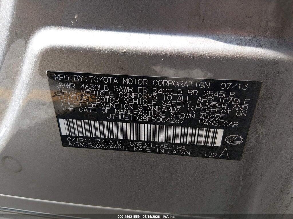 JTHBE1D28E5004267 2014 LEXUS IS 350 photo no. 9