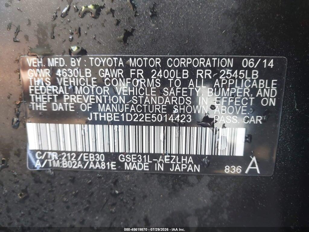 JTHBE1D22E5014423 2014 LEXUS IS 350 photo no. 9