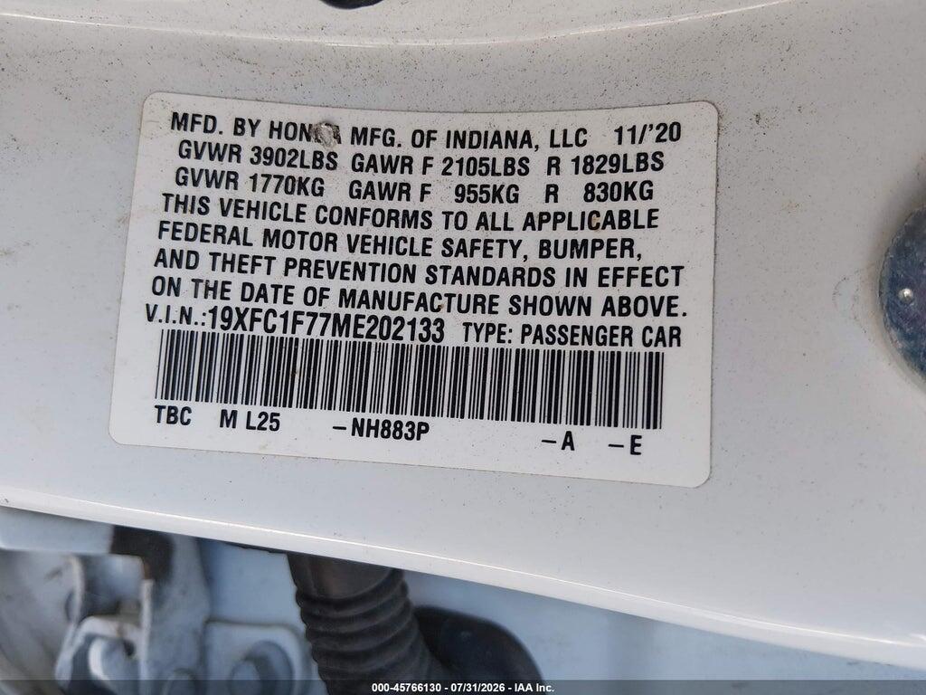19XFC1F77ME202133 2021 HONDA CIVIC photo no. 9