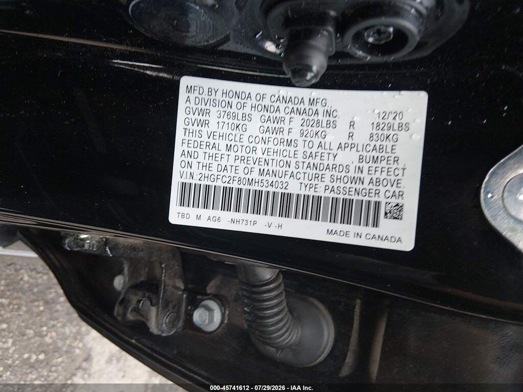 2HGFC2F80MH534032 2021 HONDA CIVIC photo no. 9