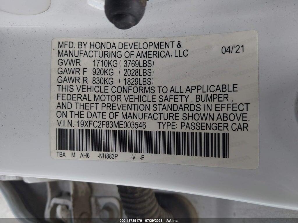 19XFC2F83ME003546 2021 HONDA CIVIC photo no. 9