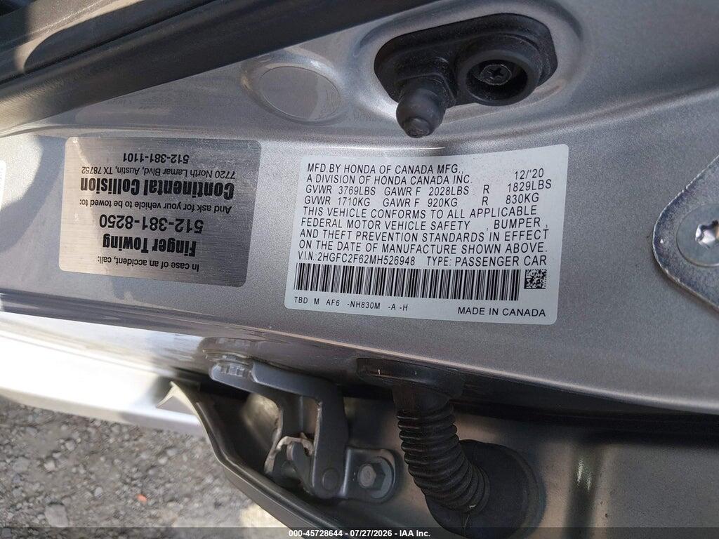 2HGFC2F62MH526948 2021 HONDA CIVIC photo no. 9