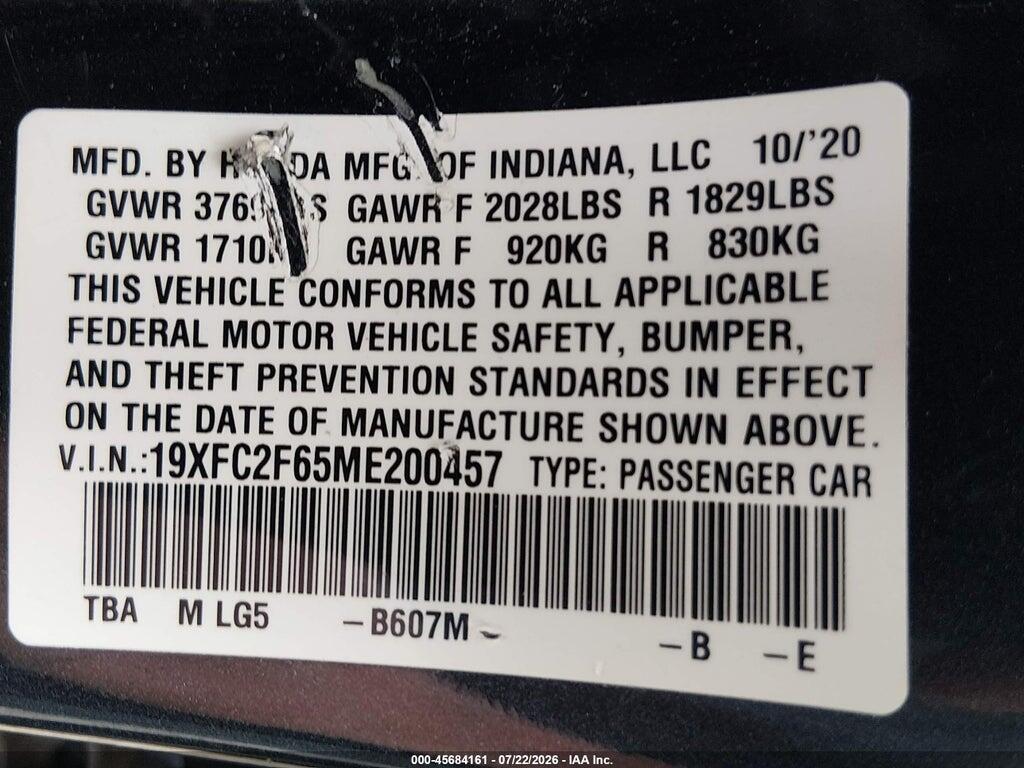 19XFC2F65ME200457 2021 HONDA CIVIC photo no. 9