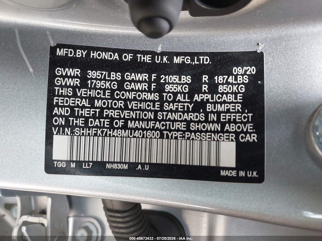 SHHFK7H48MU401600 2021 HONDA CIVIC photo no. 9
