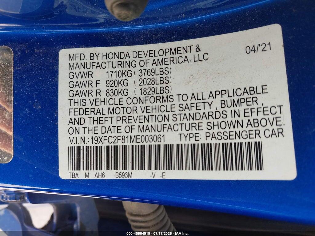 19XFC2F81ME003061 2021 HONDA CIVIC photo no. 9
