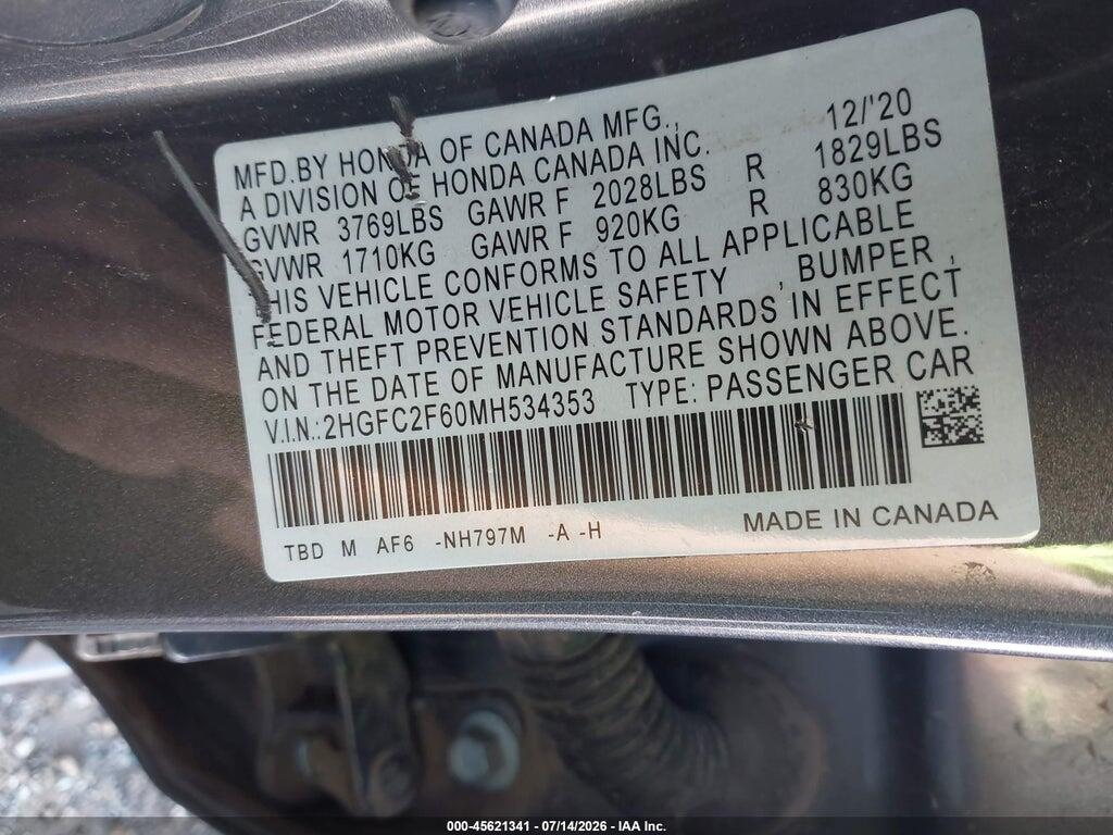 2HGFC2F60MH534353 2021 HONDA CIVIC photo no. 9