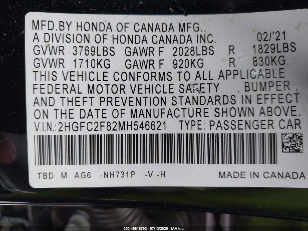 2HGFC2F82MH546621 2021 HONDA CIVIC photo no. 9