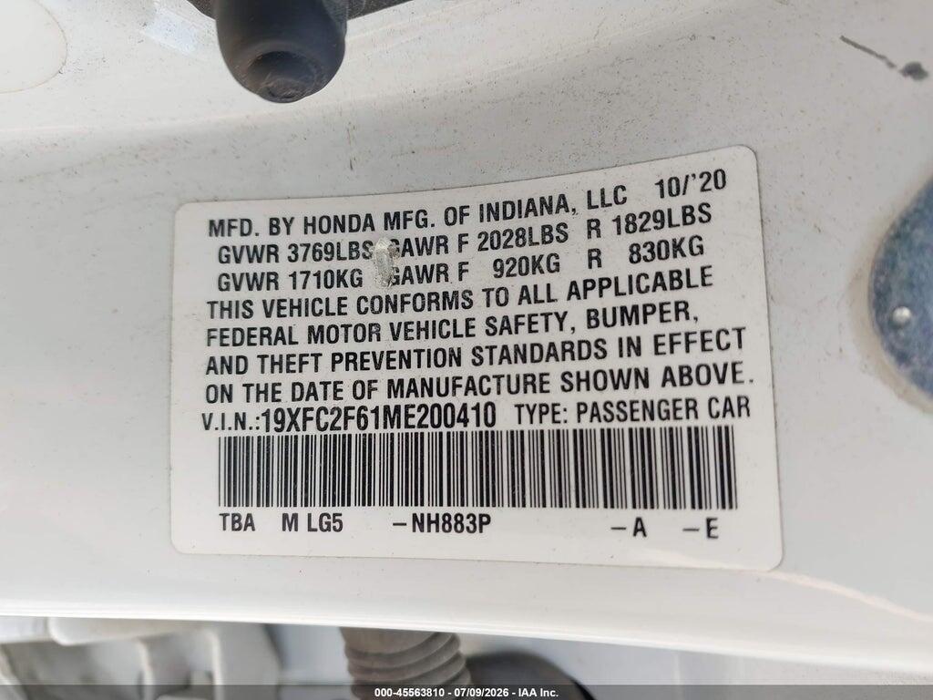19XFC2F61ME200410 2021 HONDA CIVIC photo no. 9