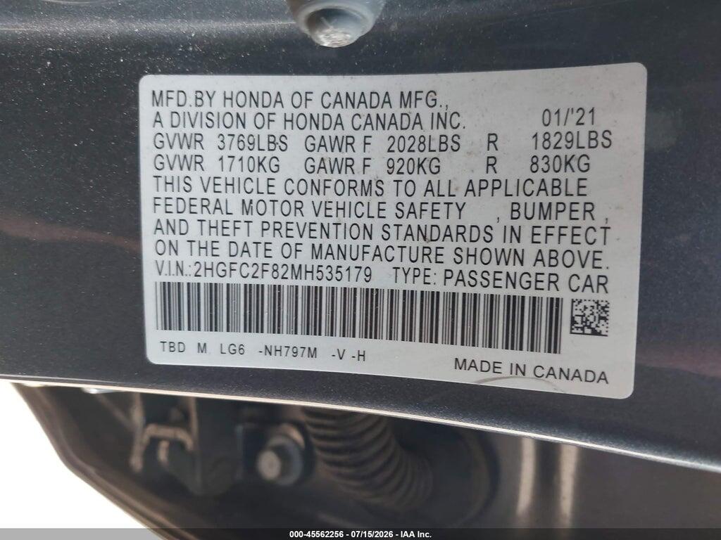 2HGFC2F82MH535179 2021 HONDA CIVIC photo no. 9