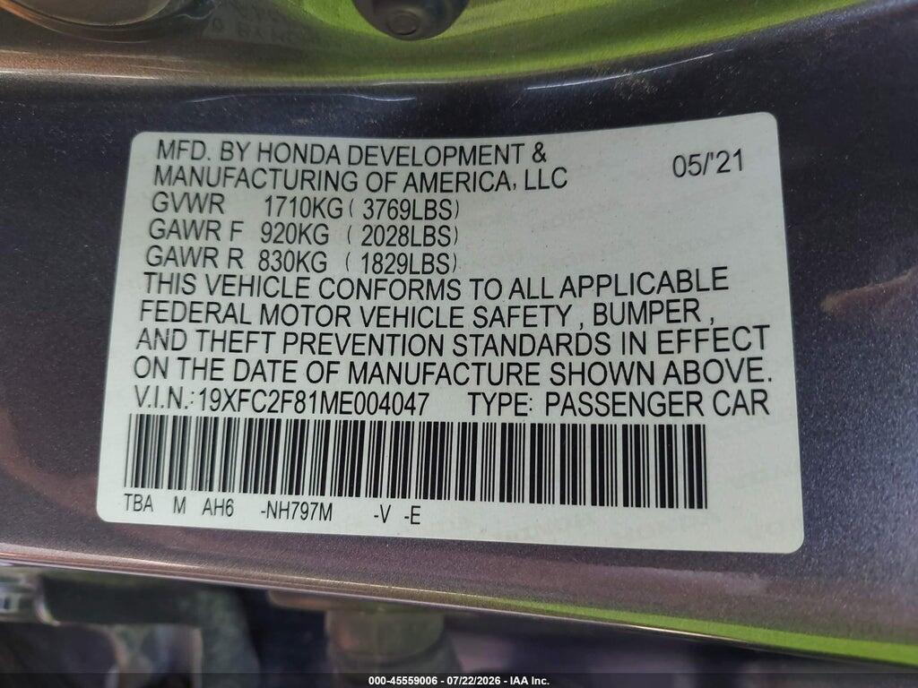 19XFC2F81ME004047 2021 HONDA CIVIC photo no. 9
