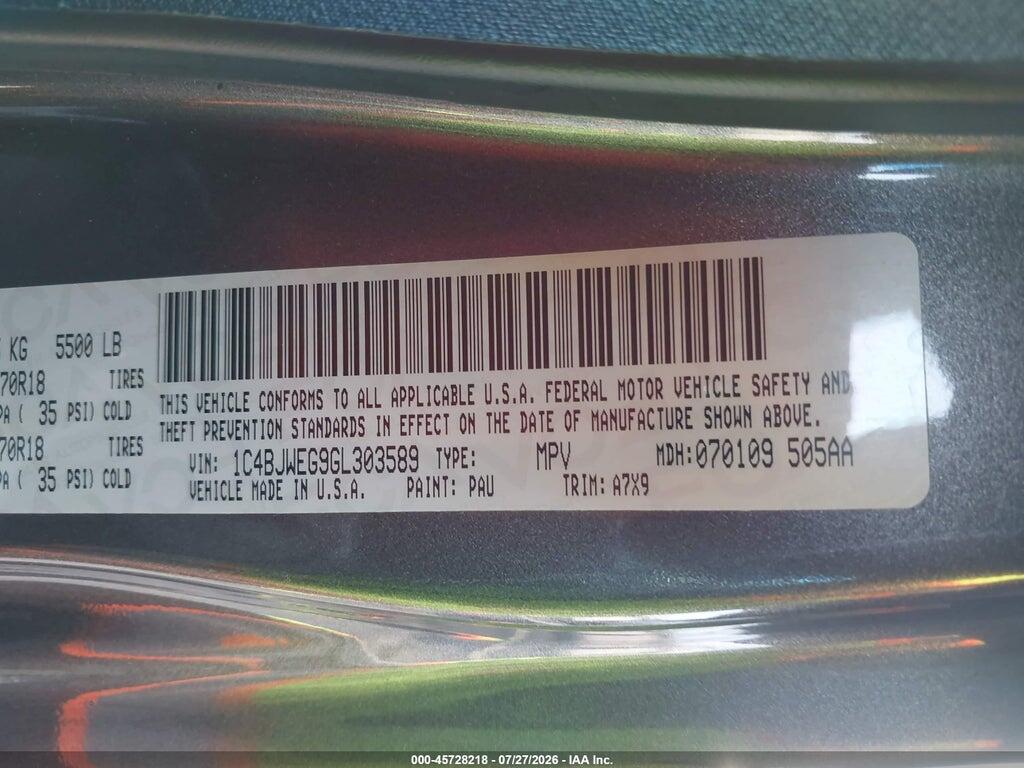 1C4BJWEG9GL303589 2016 JEEP WRANGLER UNLIMITED photo no. 9