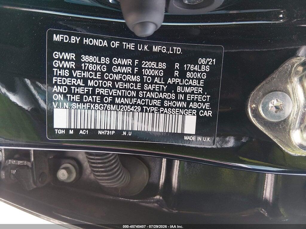 SHHFK8G76MU205429 2021 HONDA CIVIC TYPE R photo no. 9