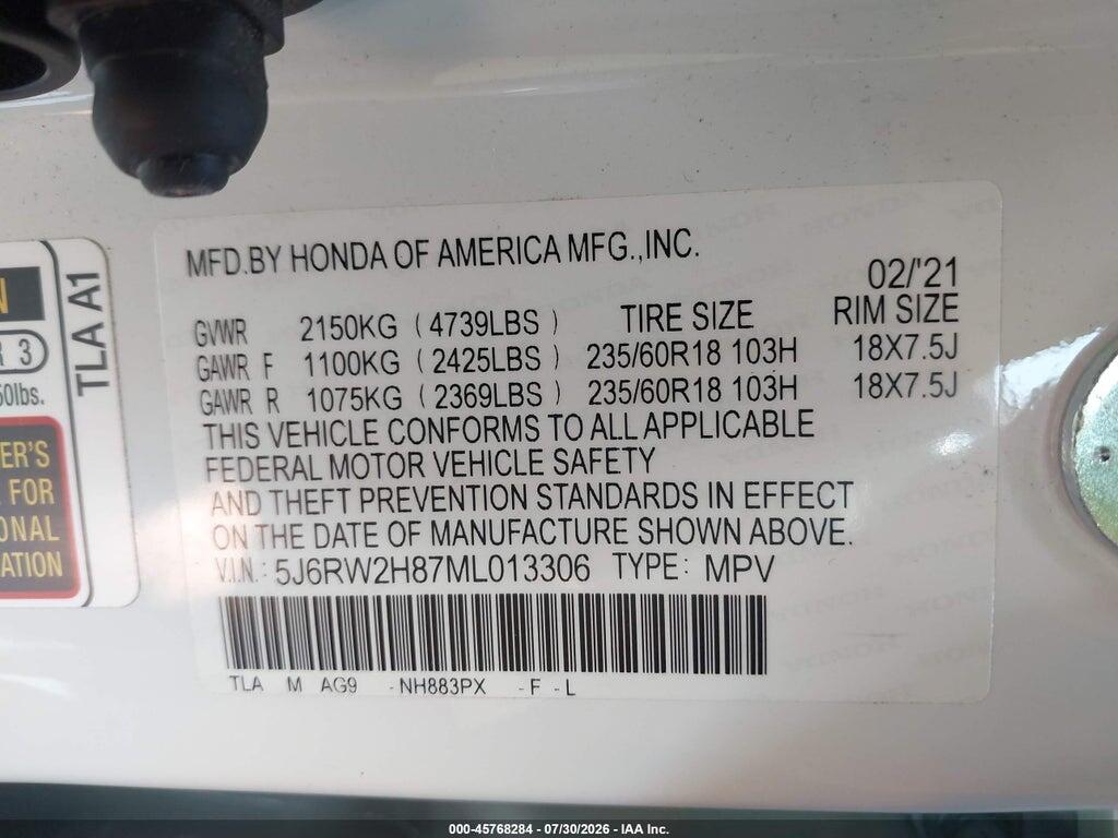 5J6RW2H87ML013306 2021 HONDA CR-V photo no. 9