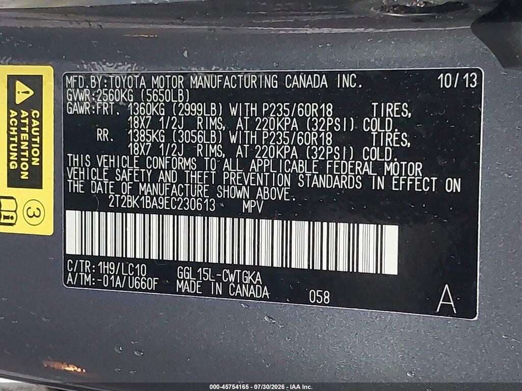 2T2BK1BA9EC230613 2014 LEXUS RX 350 photo no. 9