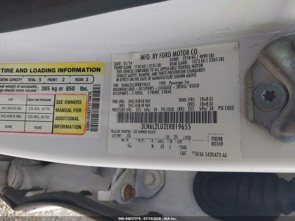 3LN6L2LU2ER819655 2014 LINCOLN MKZ HYBRID photo no. 9
